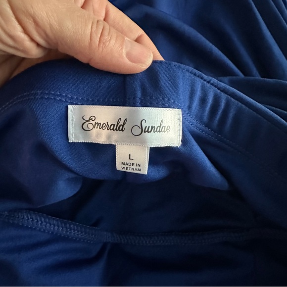 EMERALD SUNDAE | Draped-Neck Bodycon Dress  | Blue | Size: L - Picture 10 of 11